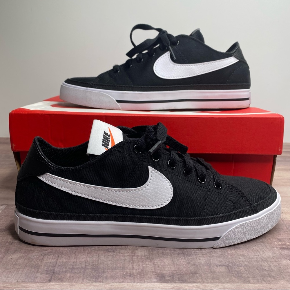 Size 7.5 Women’s Nike Court Legacy Shoes. Black and white canvas. Worn 1X.
